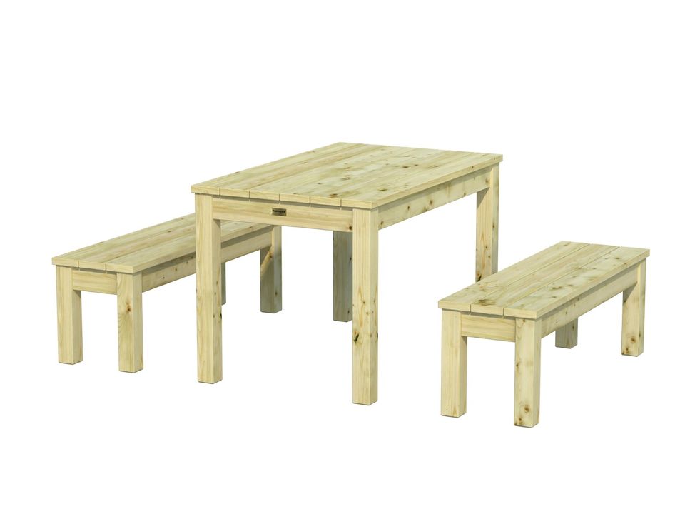 Gartenmöbelset 120 cm Tisch + 2 Bänke Holzgarnitur Sitzgruppe Gartenset Sanne Gartenbank Gartentisch Holz imprägniert 3010927 in Hahn am See