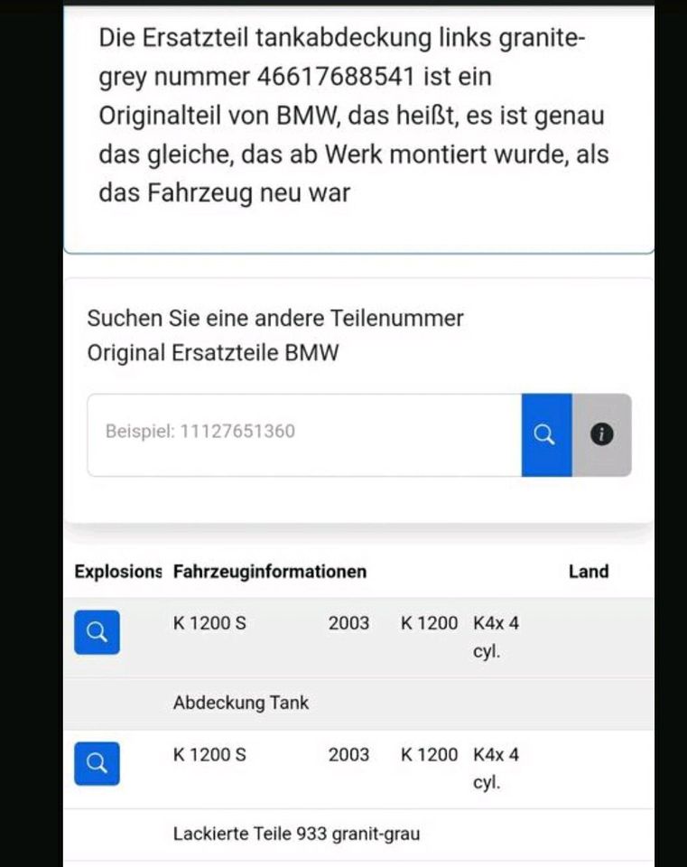 BMW K1200S Seitenverkleidung links Tankverkleidung Grau 993 Neu in Villingen-Schwenningen