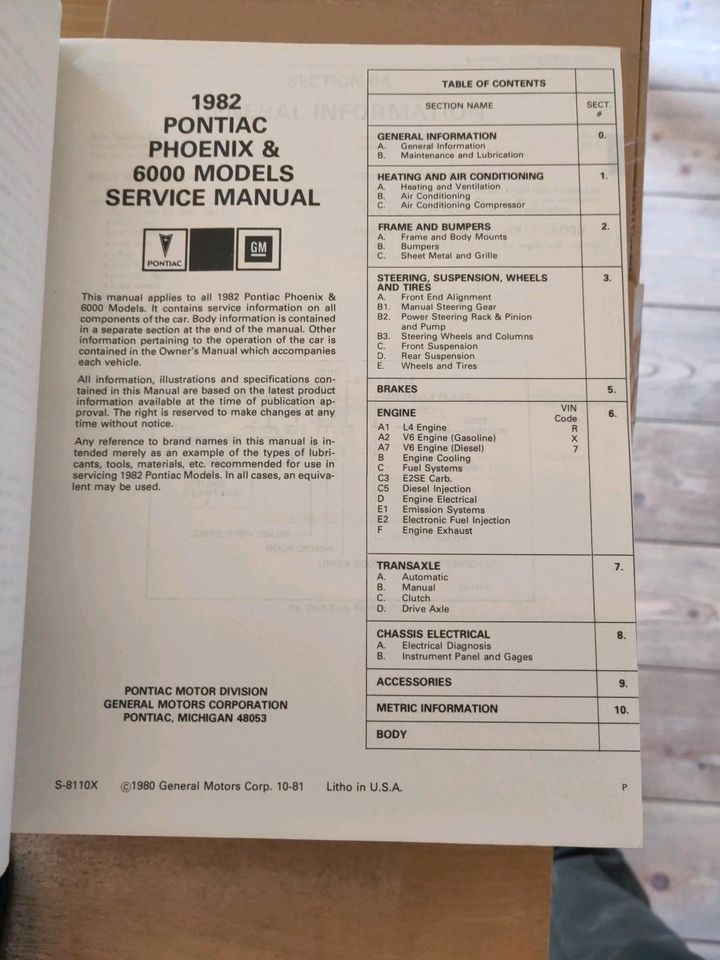 1982 Pontiac Phoenix and 6000 Service Manual in Weißenberg