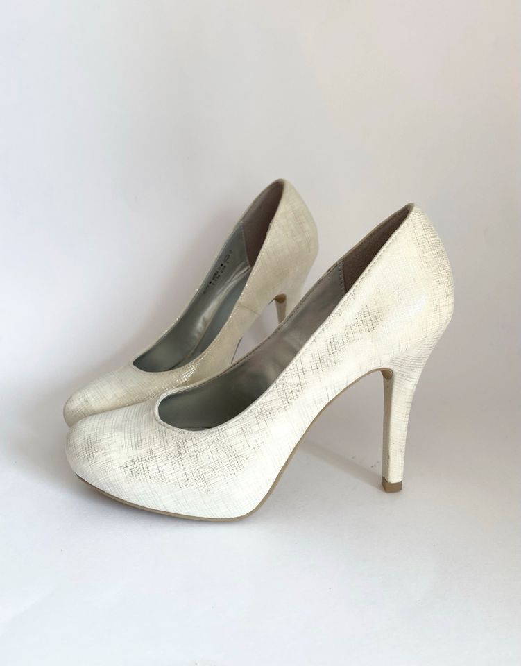 Graceland High Heels Pumps weiß Glitzer Muster Gr38 in Fürth