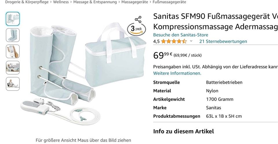 SANITAS Venen - Massagegerät Kompression Krampfadern Beine in Pfullingen
