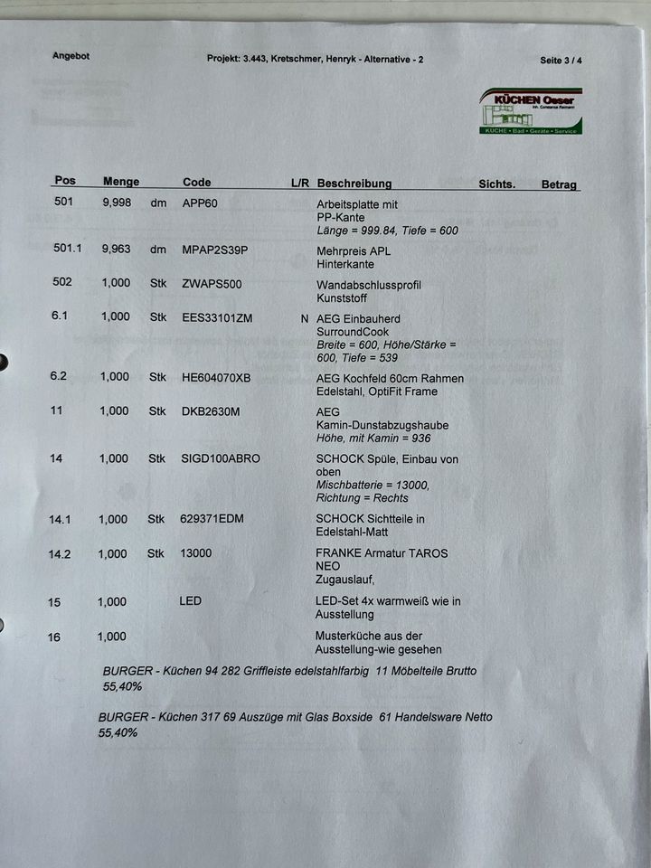 Küche von Burger, AEG-Backofen+Ceran+Abzugsh., Schock Spültisch in Hoyerswerda