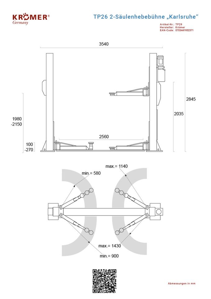 2 Säulen Hebebühne 4.0t "Karlsruhe" Krömer Germany® TP29 in Hamburg