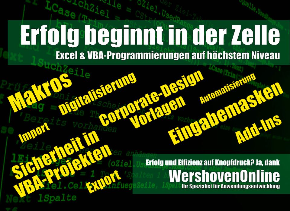 Excel- und VBA-Programmierungen / Eingabemasken / Automatisierungen / Makros / Erfahrene VBA-Programmierer in Köln