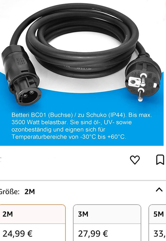 Betteri Schuko Balkonkraftwerk Solar Kabel 2 Meter NEU in Hannover