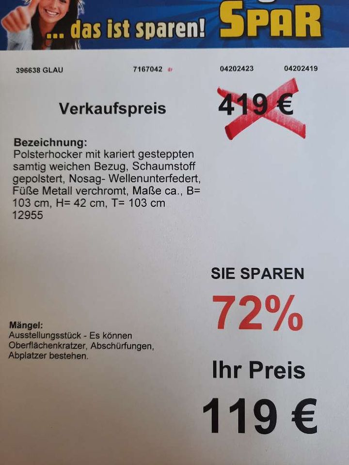 Polsterhocker, Samtbezug, Wellenunterfedert statt 419 € in Glauchau