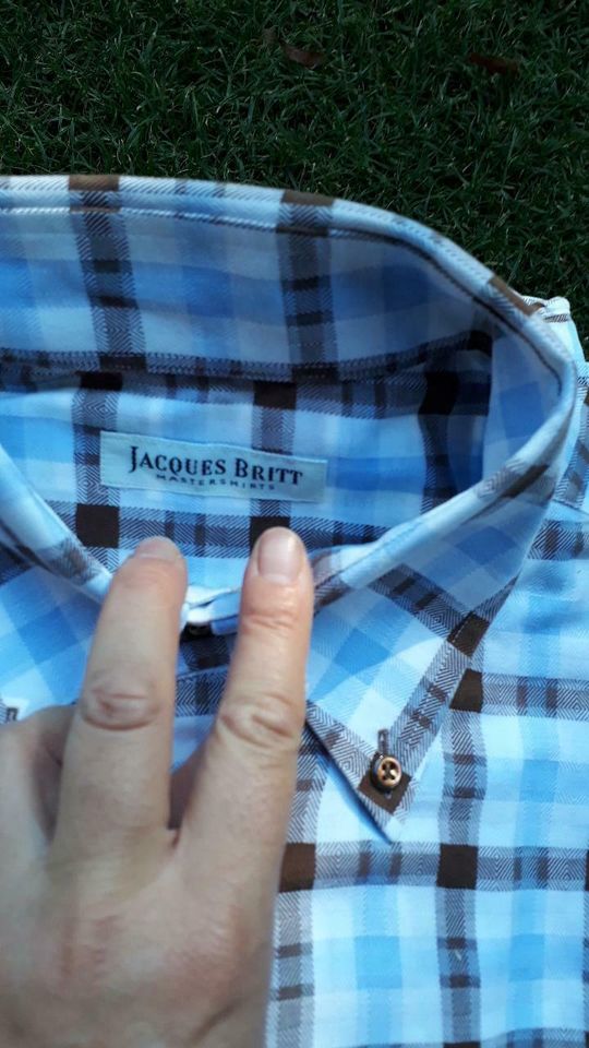 Jacques Britt oberhemd gr 39 blau braun weiß kariert  Button down in Halstenbek