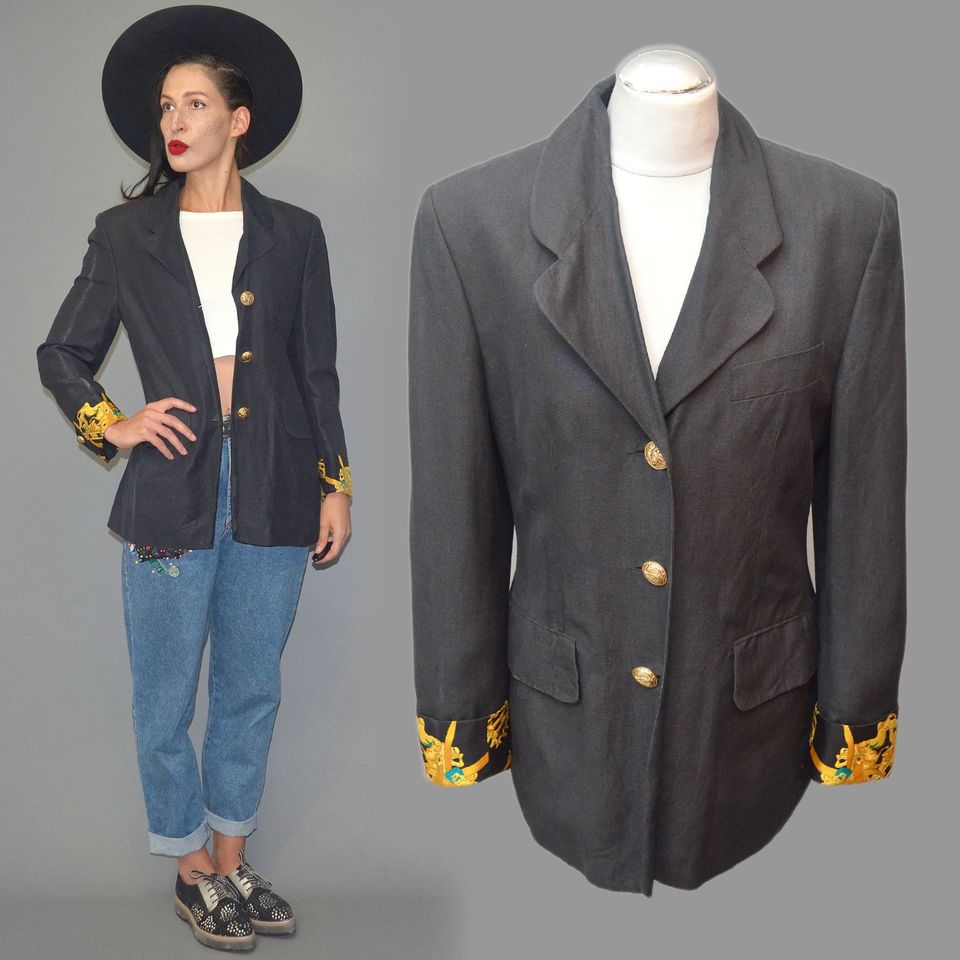 Vintage Italien Leinen Blazer Seide Barock Muster Jacke Gehrock M in Leipzig