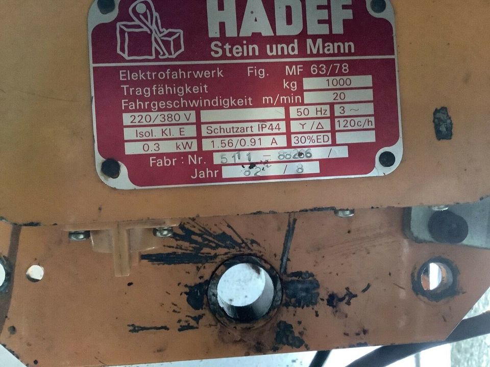 Elektrische Laufkatze für Kranzug von Hadef in Schmalkalden