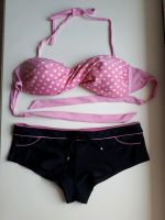 süßer Bikini schwarz, rosa mit weißen Punkten und Details XS/34 Sachsen - Lengenfeld Vogtland Vorschau