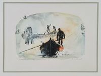 Aquarellierte Lithografie Unikat Fischer auf See Ralf Beck 1977 Nordrhein-Westfalen - Korschenbroich Vorschau