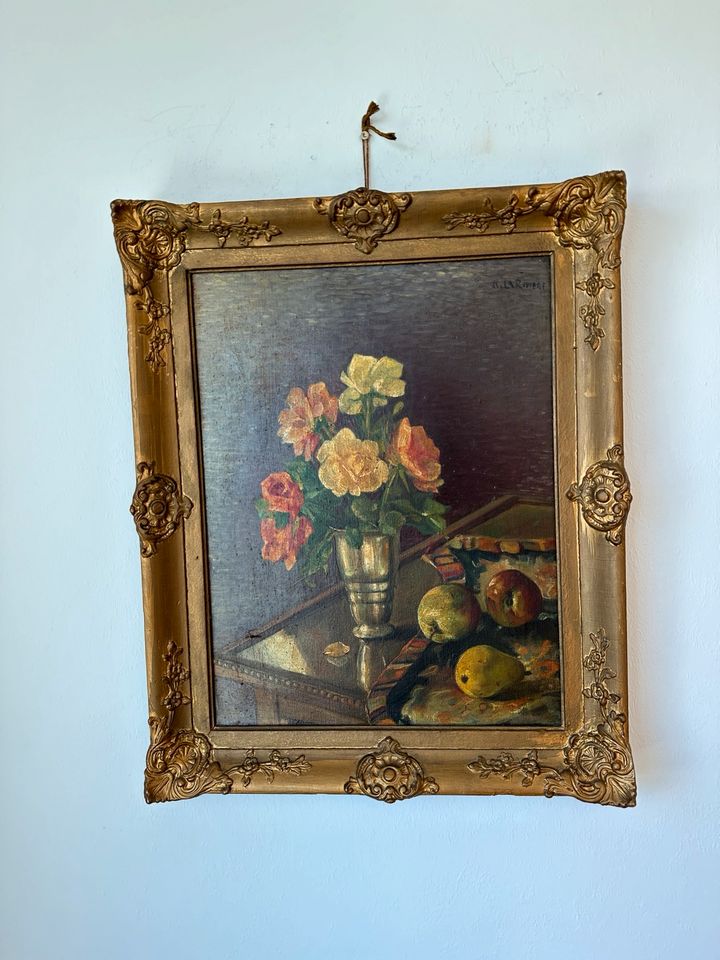 Blumen Rosen Ölbild Gemälde Original signiert Prunkrahmen gold in München