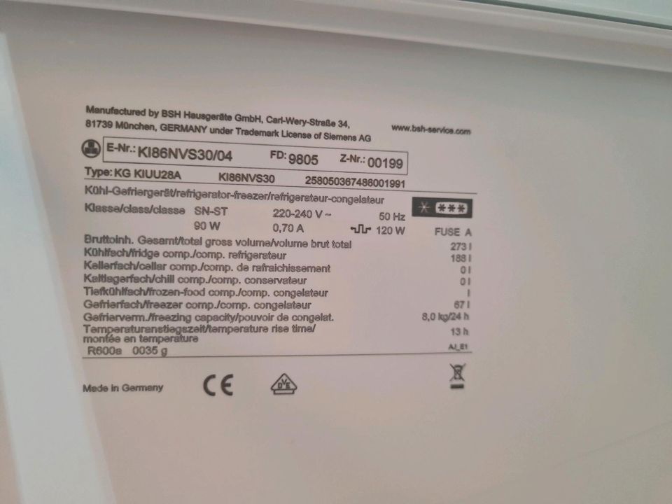 Kühl-Gefriergerät Siemens KI86NVS30 in Aindling