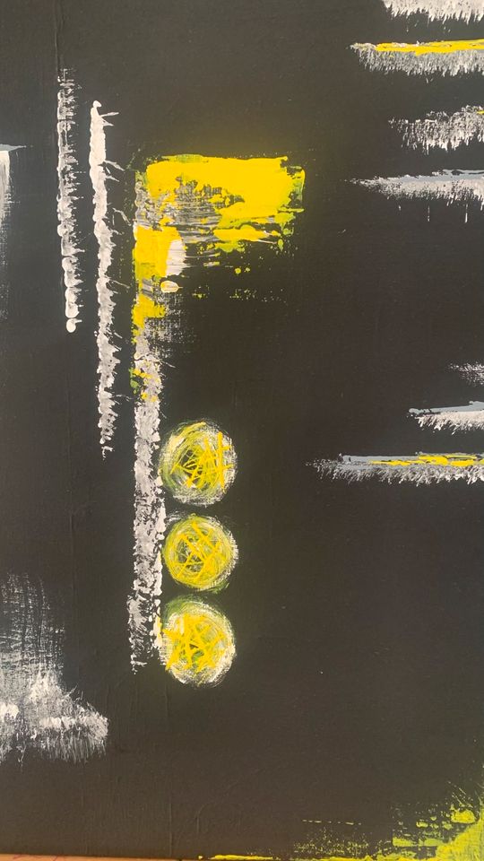 Bild Acryl Abstrakt Leinwand Schwarz Gelb Grau 80x100 cm in Meddewade