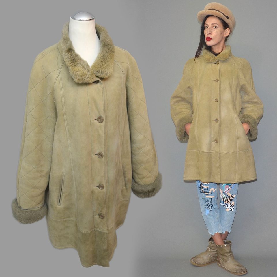 Vintage gewachsenes Lammfell Mantel Stickerei Parka Shearling XL in Leipzig