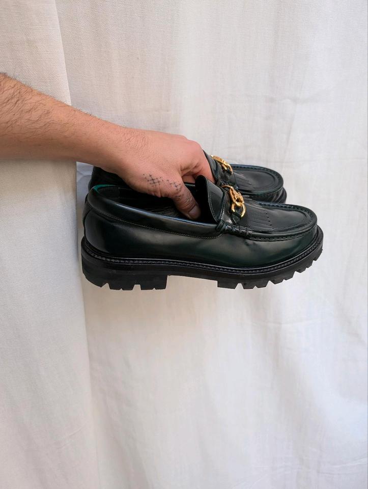 Celine Triomphe Chain Clogs Loafers Leather Green Size 41 in Berlin