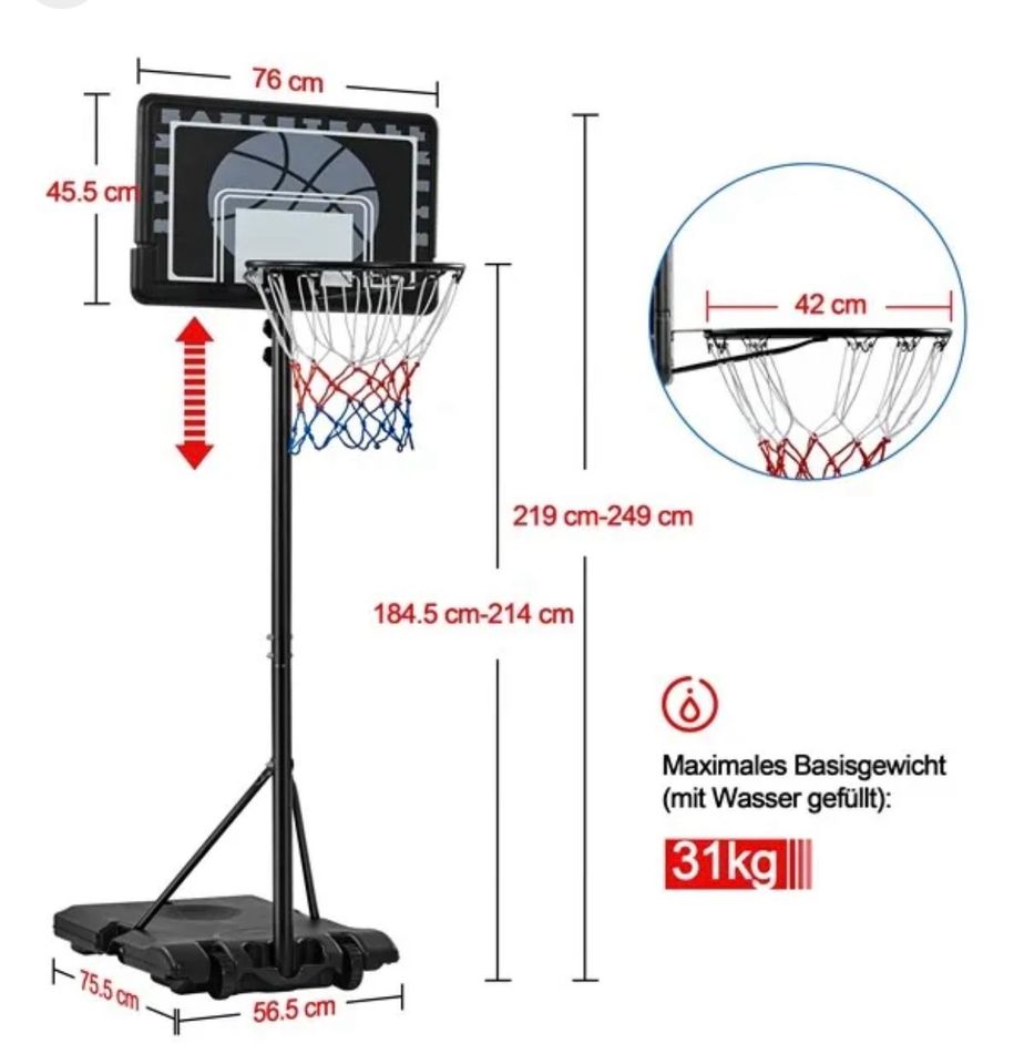 Basketballständer NEU höhenverstellbar Basketballanlage 219-249cm in Neuss