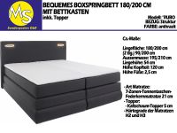 Boxspringbett Bett 180/200 +KSMatratze H3 +Topper Struktur anthra Nordrhein-Westfalen - Mettingen Vorschau