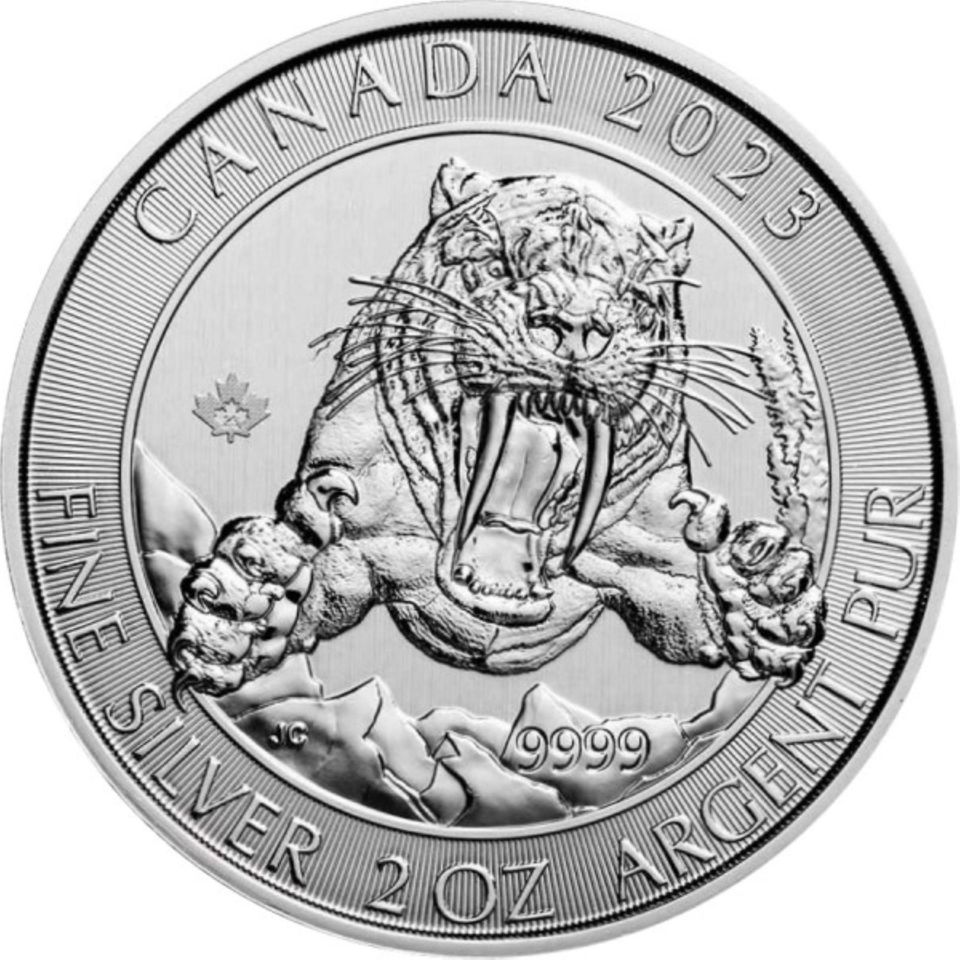 Kanada. 10 Dollars 2023 "Smilodon Sabre-Toothed Cat", 2 Oz (.999) in Deggendorf