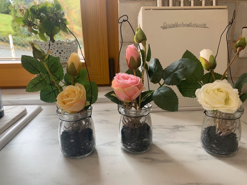 Deko Vasen mit Rosen, Blumen zum aufhängen in Lützelbach