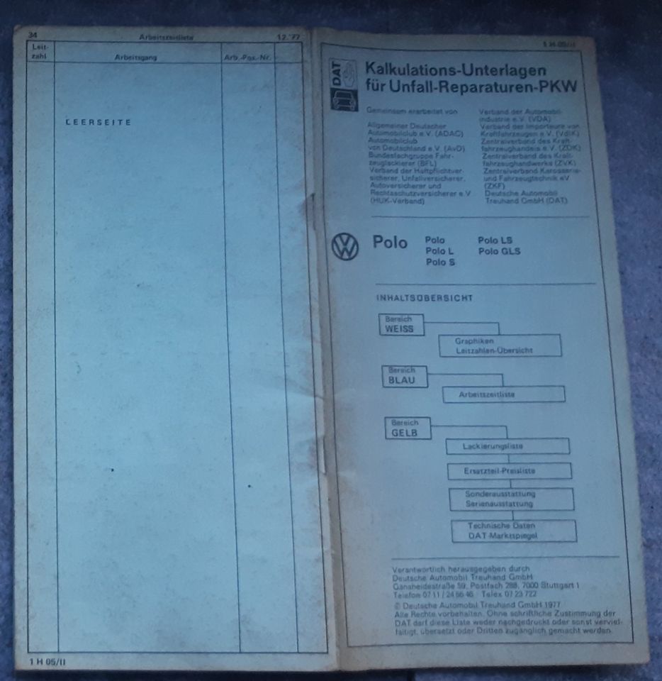 AUDI 60 75 S90 VW Polo 1 I - DAT Unfall Reparatur Ersatzteilliste in Mörlenbach