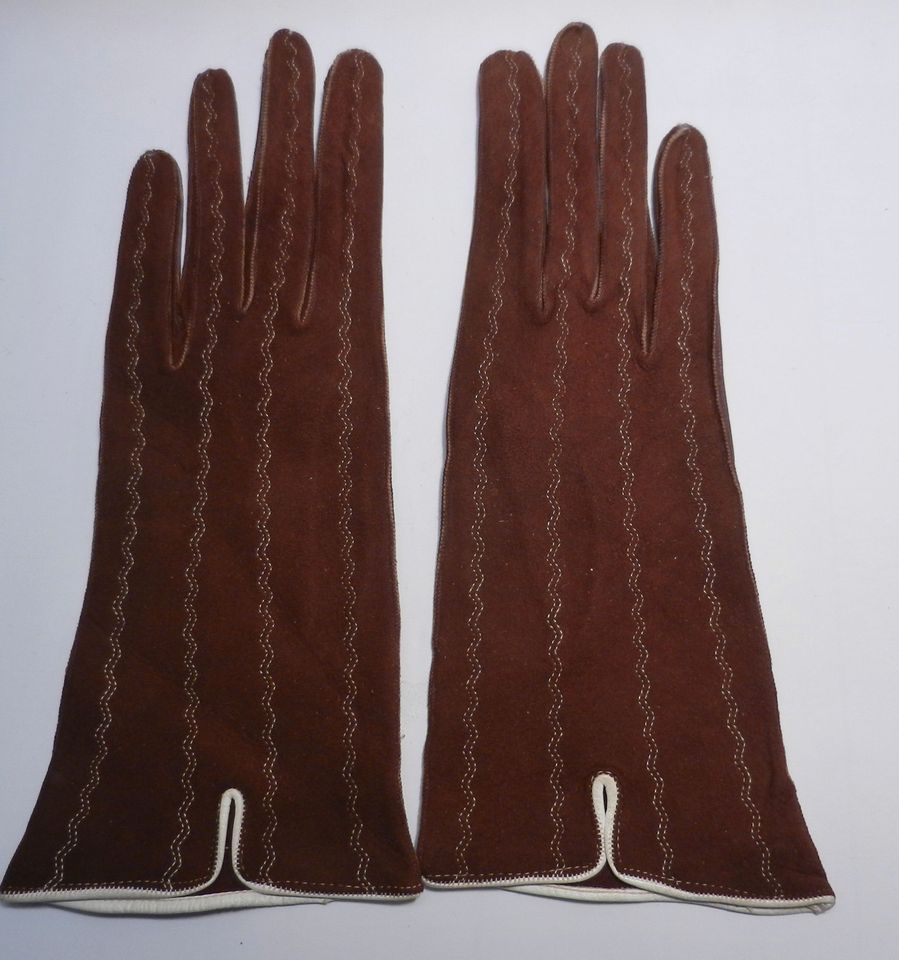 Vintage Handschuhe braun Größe 6,5 Ziegenwildleder Glacehandschuh in Hamm