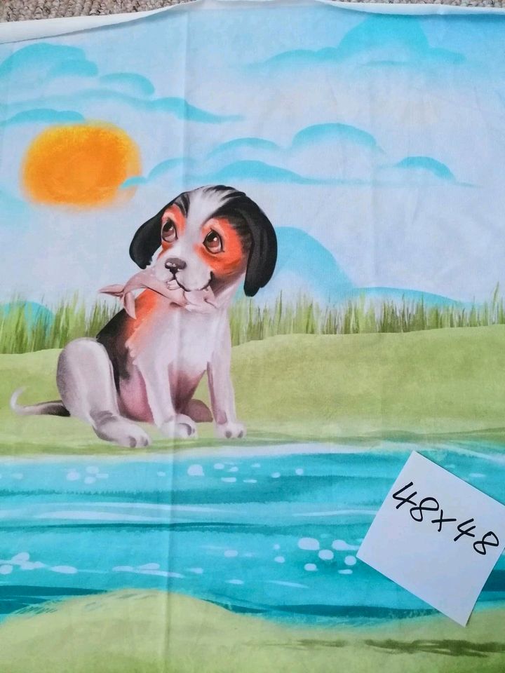 Neu zuckersüsses Hunde Panel Jersey 48x48cm Stoff Nähen Baby in Erfurt