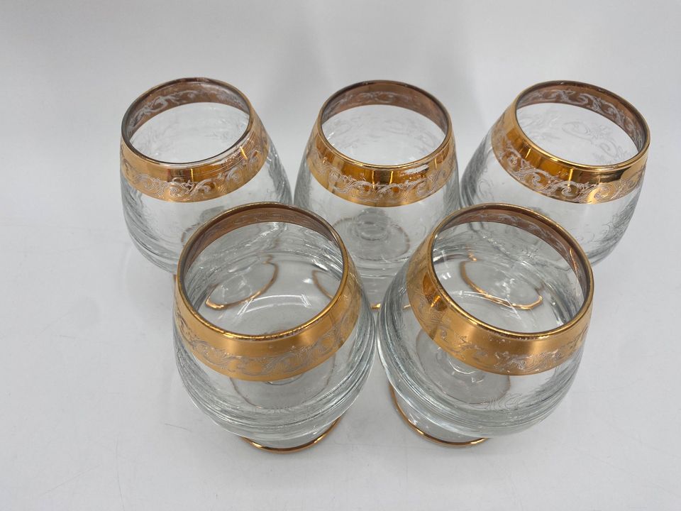 * 5x GLÄSER MURANO GLAS MEDICI GOLDRAND GRAVUR WEIN  BRAND COGNAC in Berlin