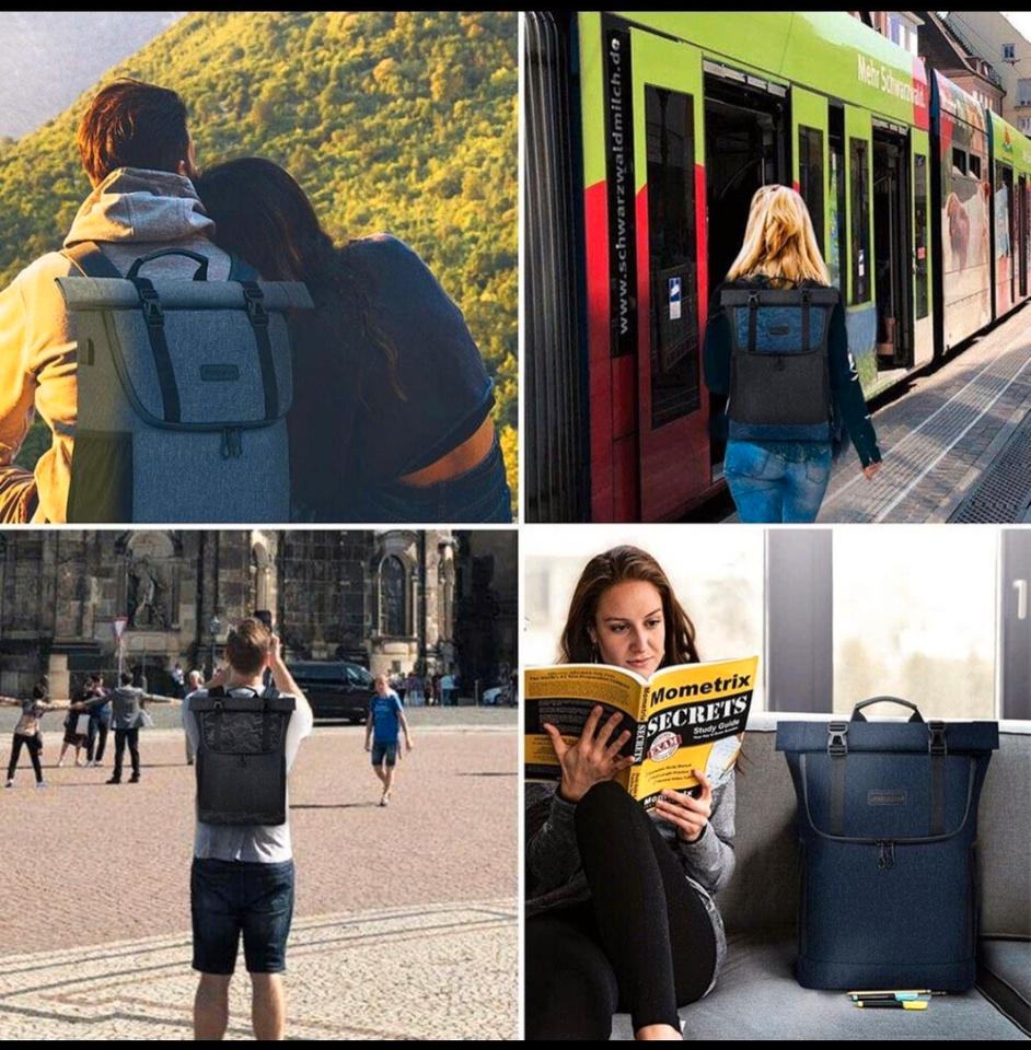 KROSER 15,6 Zoll Laptop Rucksack Rolltop Wasserabweisen grau in Weitnau