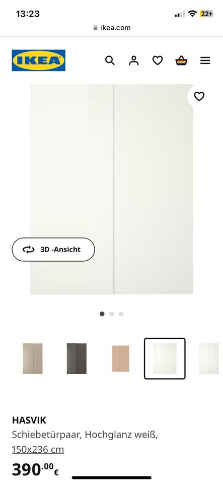 IKEA Pax 2x Schiebetürpaar Hasvik, jew. 150x236 cm Hochglanz weiß in Bergisch Gladbach