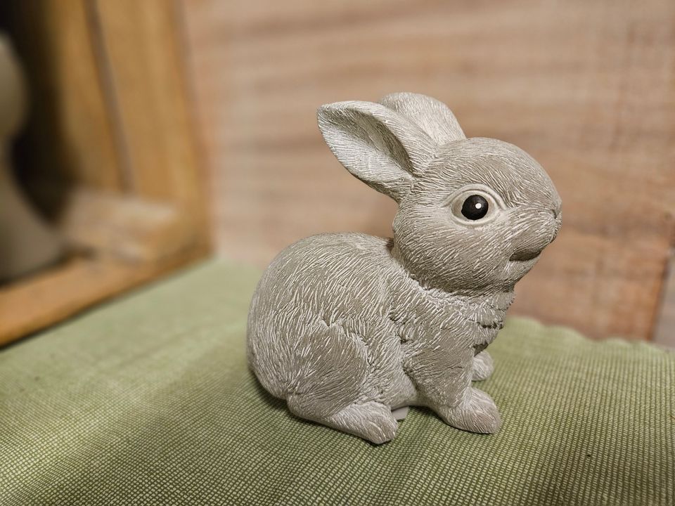 2er Set Dekofigur Hase Zement grau Gartendeko Teichdeko Skulptur in Halle