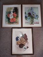 3 Aquarelle von Beie handsigniert Blumen Blätter und Obst mit Gal Baden-Württemberg - Besigheim Vorschau