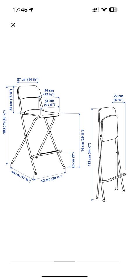 IKEA FRANKLIN Barhocker, zusammenklappbar, weiß, 74 cm Stuhl in München