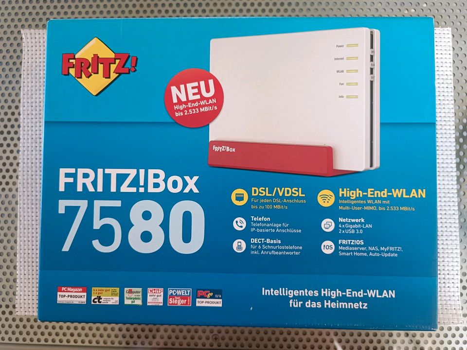 Fritzbox 7580⭐ DSL VDSL WLAN mit Zubehör in Obersulm