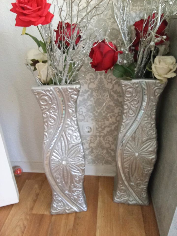 2x Blumen Vasen Dekor Wohnzimmer steh Vasen silber Glitzer Orient in Berlin