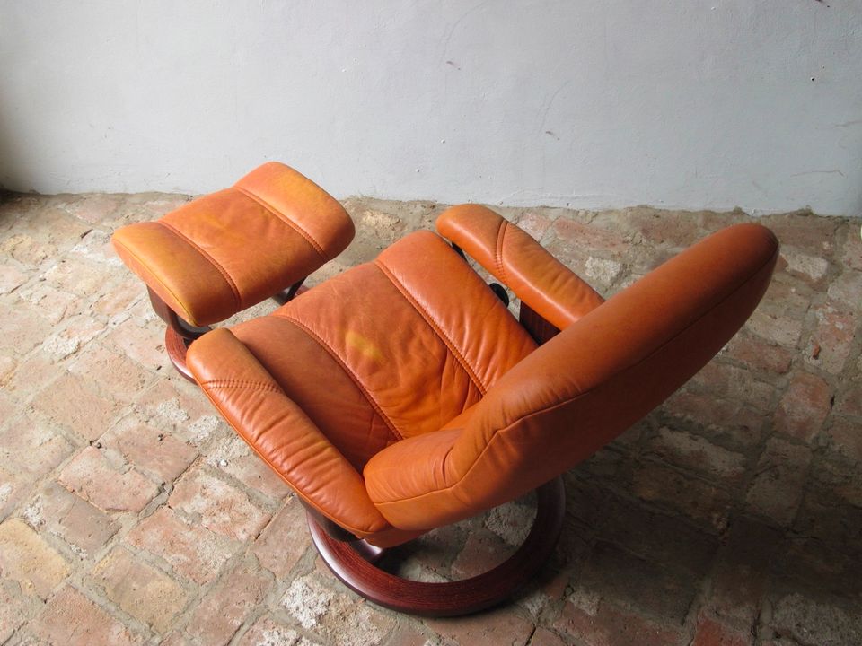 LOUNGE CHAIR LEDERSESSEL COGNAC STRESSLESS EKORNES VINTAGE in Diez