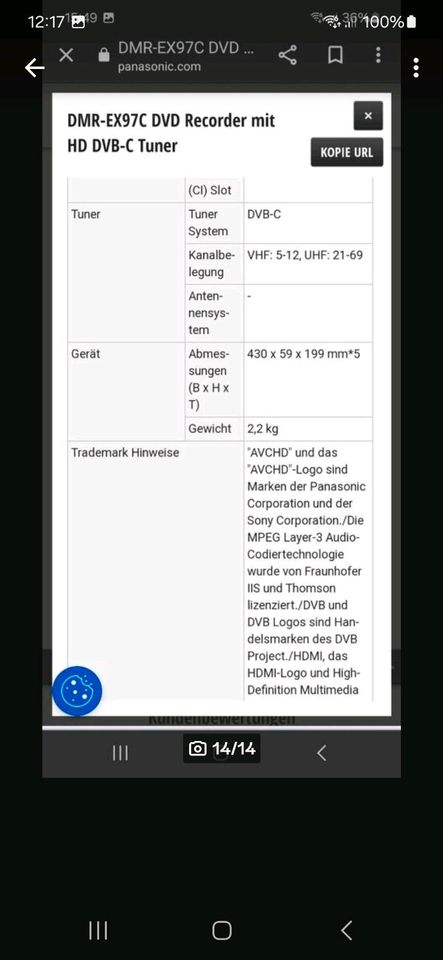 Panasonic Receiver (DMR-EX97CEGK) in Neustadt b.Coburg