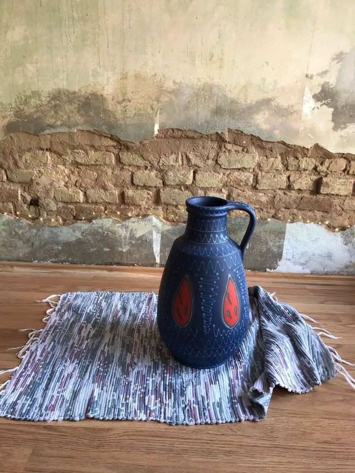 Silberdistel Vase rot blau Keramik Henkelvase Bodenvase in Rüsselsheim