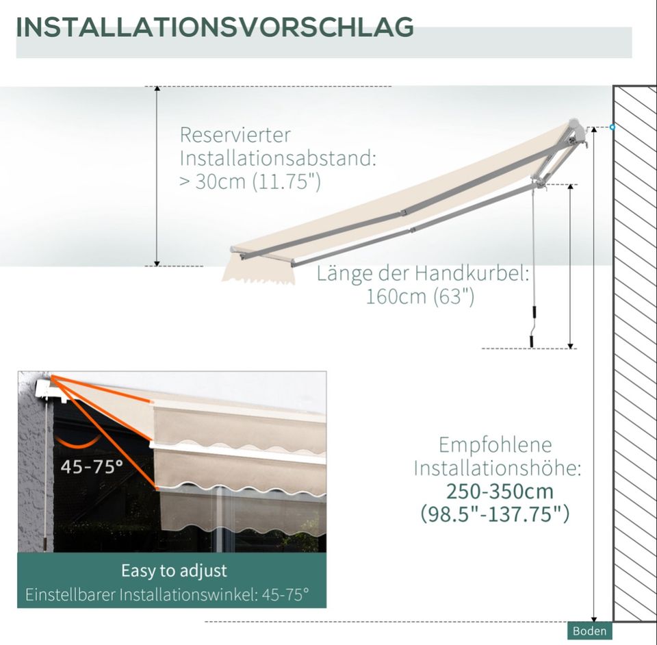 Markise Gelenkarmmarkise Sonnenschutz Cremeweiß 2,95x2,5m in Kassel