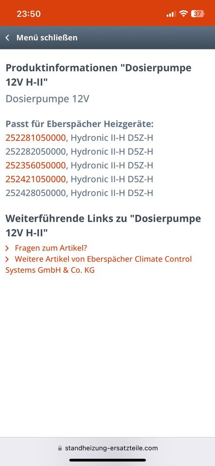 Eberspächer Dosierpumpe NEU Standheizung Hydronic2 in Brandenburg