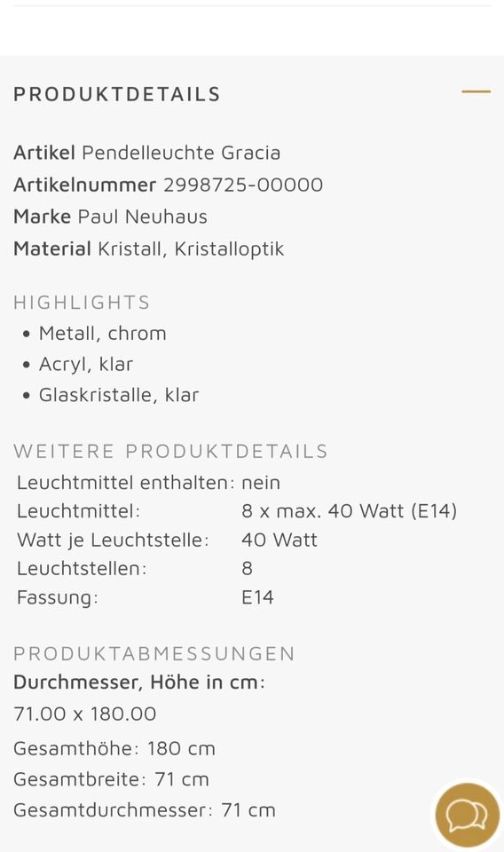 Paul Neuhaus Gracia Kronleuchter Kristall Glas inkl Leuchtmittel in Lindau