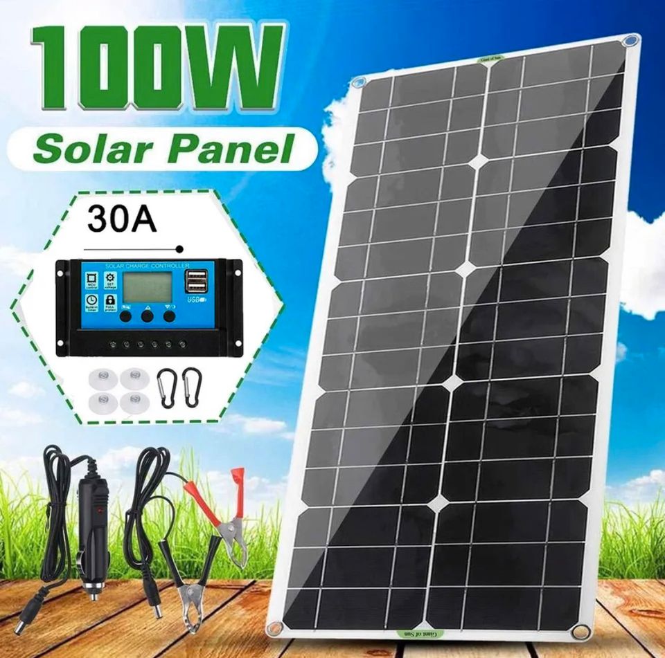 100W 12V Solarpanel Solarmodul 30A Ladegerät für Camping Auto in Bebra