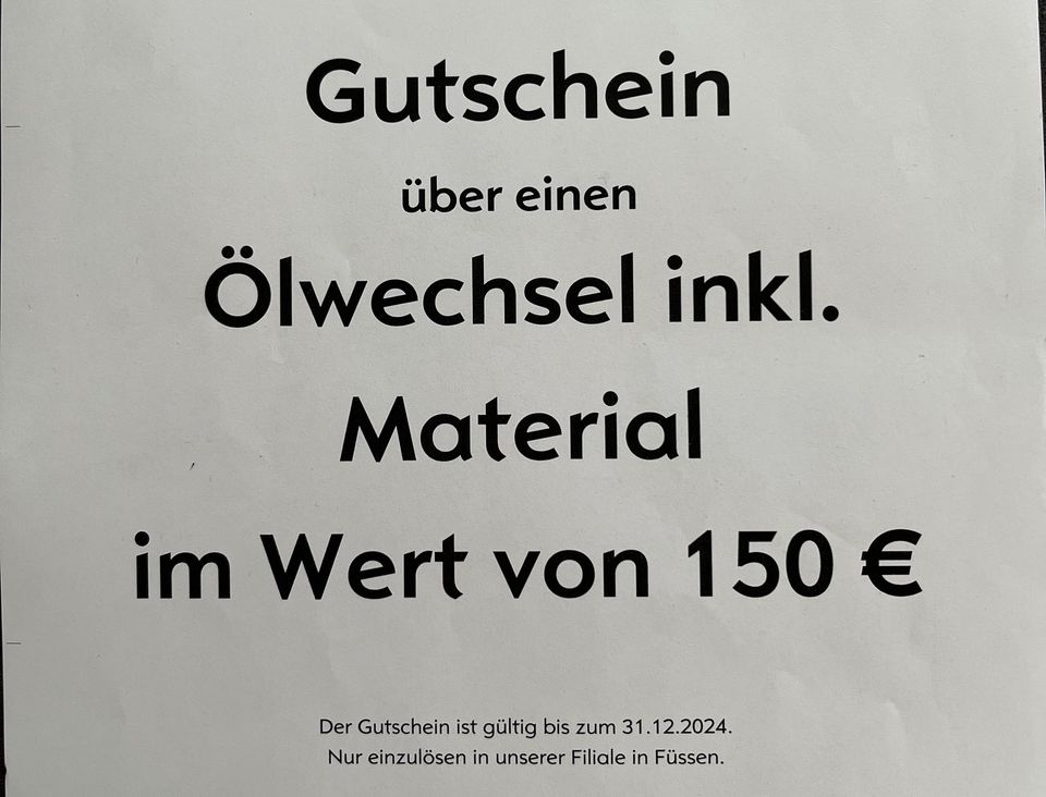 Ölwechsel Gutschein in Füssen