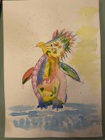 Gute Laune Pinguin, Aquarell, Kunst, Original, A3 Baden-Württemberg - Bad Wurzach Vorschau