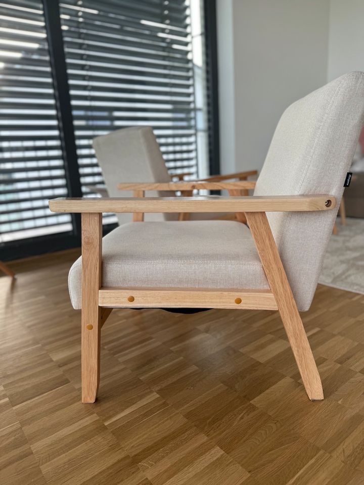 Sessel Stuhl Lounge Stuhl Designer modern beige Holz in Schwäbisch Hall
