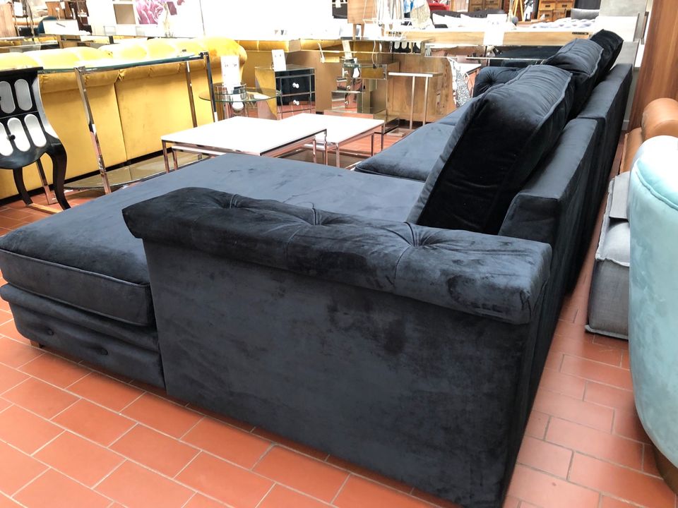 Ecksofa, "Retro New", Polstergarnitur, Couch, Schwarz, Samtoptik in Bremen