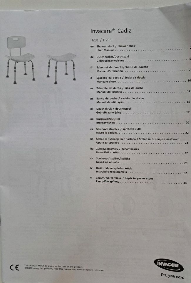 Duschhocker / Duschstuhl Invacare Cadiz in Ingolstadt
