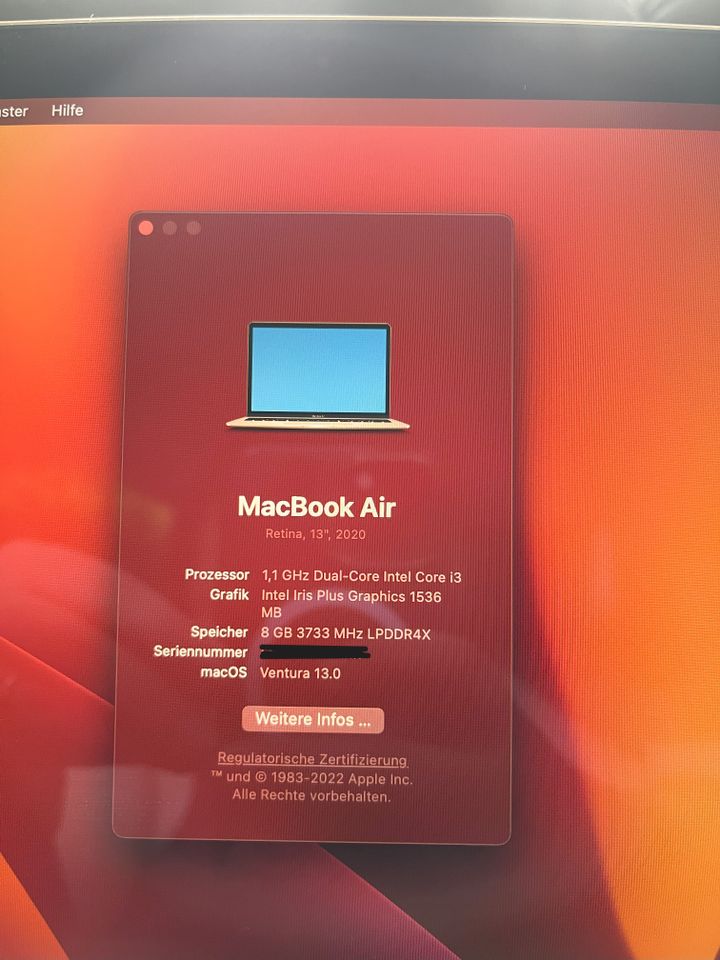 Apple MacBook Air 13.3" 2020 Gold - 8GB + 256GB - i3 +Apple Maus in Homburg