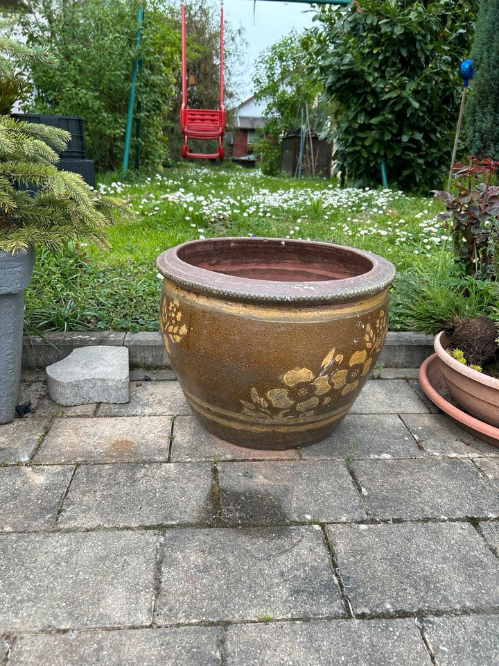 XXL Blumentopf Keramik Dachbodenfund Blumenmuster braun in Erlenbach