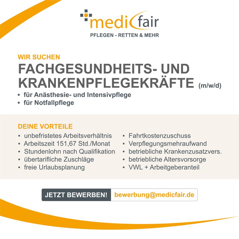 Fachgesundheits- und Krankenpflegekräfte (m/w/d) Anästhesie | Intensivpflege | Notfallpflege in Nürnberg (Mittelfr)